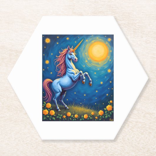 Cute Unicorn Starry Night (4) ペーパーコースター (正面)