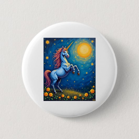 Cute Unicorn Starry Night (4) 缶バッジ (正面)