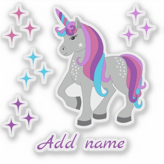 Cute Unicorn & Stars シール (正面)