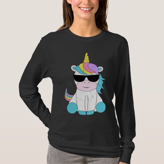 Cute Unicorn Sunglasses Magical Unicorns Fantasy M Tシャツ (正面)
