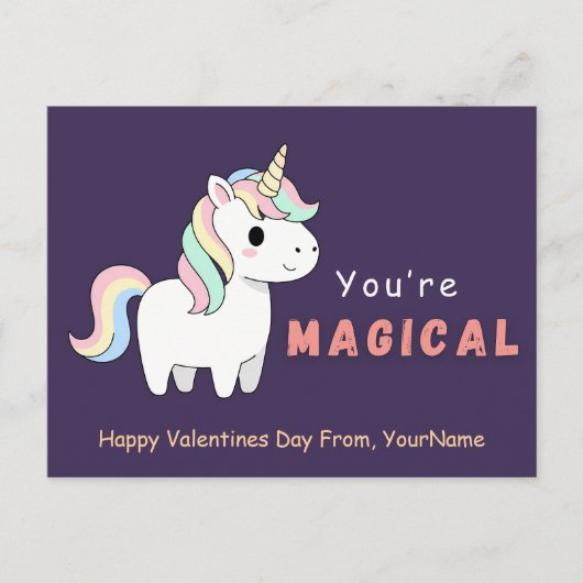 Cute Unicorn Valentine Pun Card – You’re Magical シーズンポストカード (正面)