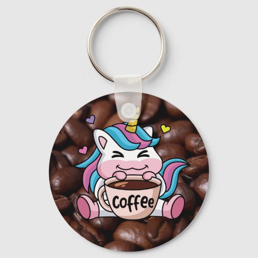 Cute Unicorn with Coffee キーホルダー (正面)
