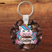 Cute Unicorn with Coffee キーホルダー (正面)