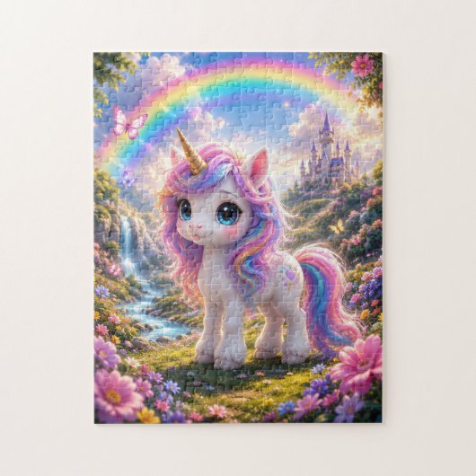 Cute Unicorn with Rainbow Jigsaw Puzzle ジグソーパズル (縦)