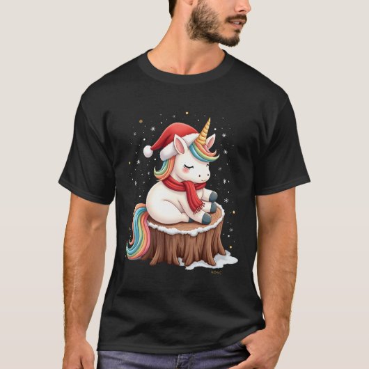 Cute Unicorn with Scarf Christmas Xmas Holiday T-S Tシャツ (正面)