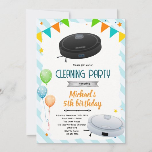 Cute vacuum theme party invitation 招待状 (正面)