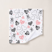 Cute Valentine Bath Towel Pink Black Love Text バスタオルセット (ウォッシュタオル)