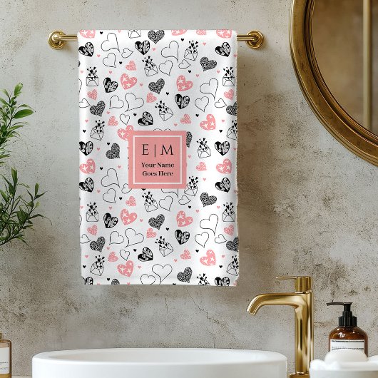 Cute Valentine Bath Towel Pink Black Love Text バスタオルセット