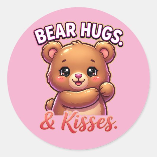 Cute Valentine Bear – Bear Hugs & Kisses ラウンドシール (正面)