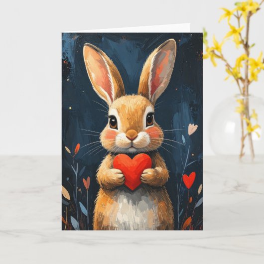 Cute Valentine Bunny Modern Art カード (黄色い花)
