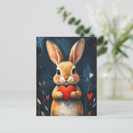 Cute Valentine Bunny Modern Art ポストカード (スタンド正面)