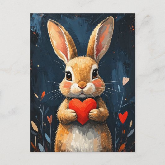 Cute Valentine Bunny Modern Art ポストカード (正面)