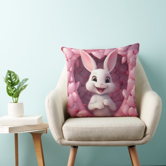 Cute Valentine Bunny Throw Pillow クッション (椅子)