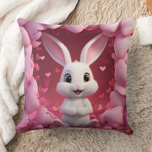 Cute Valentine Bunny Throw Pillow  クッション (ブランケット)