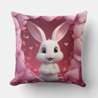 Cute Valentine Bunny Throw Pillow  クッション