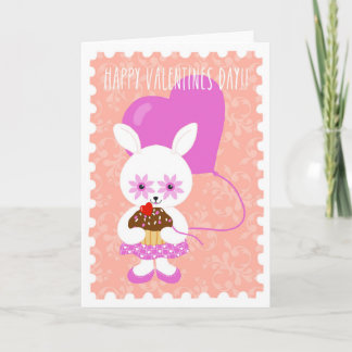 Cute Valentine Bunny with Cupcake Card シーズンカード
