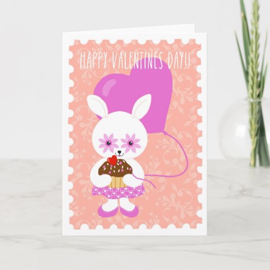 Cute Valentine Bunny with Cupcake Card シーズンカード (正面)