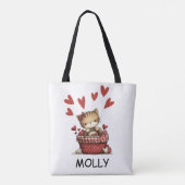 Cute Valentine Cat with Hearts Personalized トートバッグ (裏面)