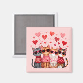 Cute Valentine Cats in Heart Sunglasses マグネット (正面/裏面)