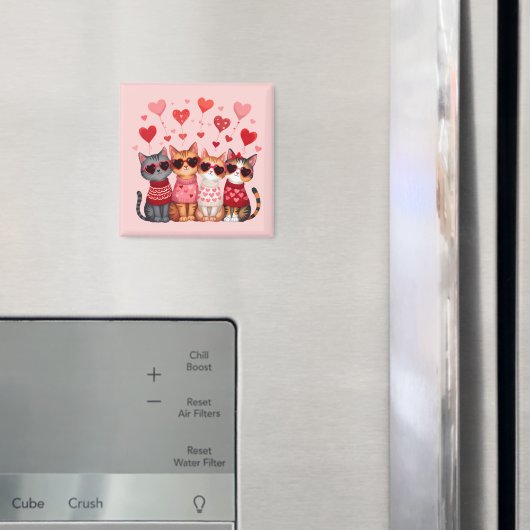 Cute Valentine Cats in Heart Sunglasses マグネット (インサイチュ (冷蔵庫))