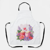 Cute Valentine Cocoa Mugs with Flowers & Hearts エプロン (正面)