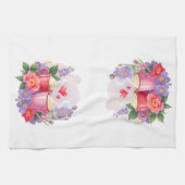 Cute Valentine Cocoa Mugs with Flowers & Hearts キッチンタオル (横)