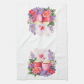 Cute Valentine Cocoa Mugs with Flowers & Hearts キッチンタオル (縦)