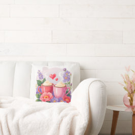 Cute Valentine Cocoa Mugs with Flowers & Hearts クッション