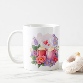 Cute Valentine Cocoa Mugs with Flowers & Hearts コーヒーマグカップ