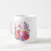 Cute Valentine Cocoa Mugs with Flowers & Hearts コーヒーマグカップ (正面左)