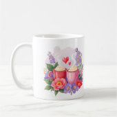 Cute Valentine Cocoa Mugs with Flowers & Hearts コーヒーマグカップ (左)