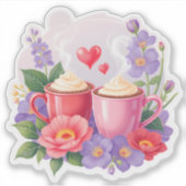 Cute Valentine Cocoa Mugs with Flowers & Hearts  シール (正面)