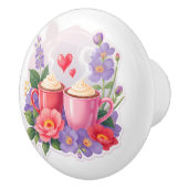 Cute Valentine Cocoa Mugs with Flowers & Hearts セラミックノブ (右)