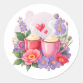Cute Valentine Cocoa Mugs with Flowers & Hearts ラウンドシール (正面)