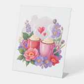 Cute Valentine Cocoa Mugs with Flowers & Hearts 台座サイン (正面)