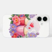 Cute Valentine Cocoa Mugs with Flowers & Hearts Case-Mate iPhoneケース (裏面 (横))