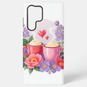Cute Valentine Cocoa Mugs with Flowers & Hearts Samsung Galaxyケース (裏面)