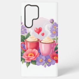 Cute Valentine Cocoa Mugs with Flowers & Hearts Samsung Galaxy S22 Ultraケース