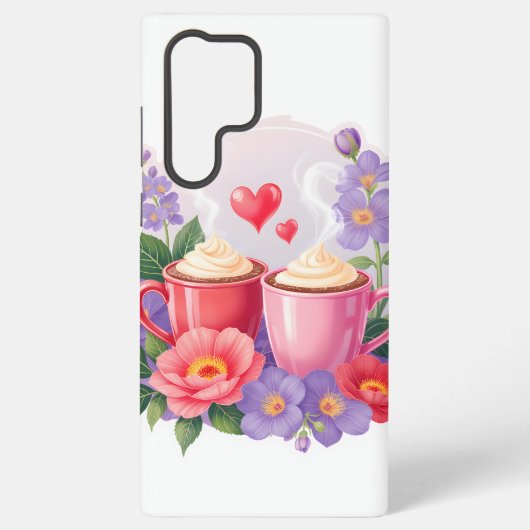 Cute Valentine Cocoa Mugs with Flowers & Hearts Samsung Galaxyケース (裏面)