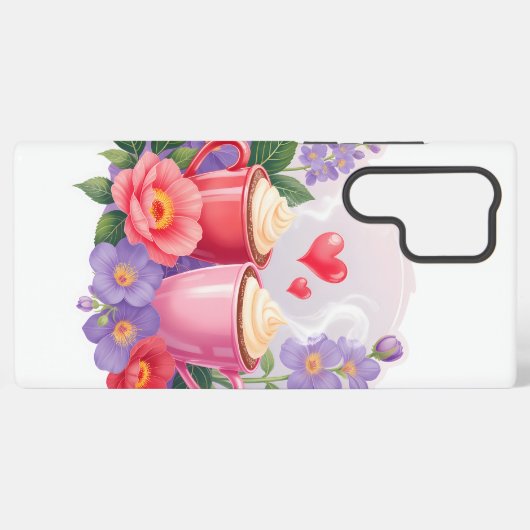 Cute Valentine Cocoa Mugs with Flowers & Hearts Samsung Galaxyケース (裏面横)
