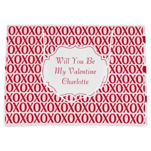 Cute Valentine Day XOXO Red And Pink ラージペーパーバッグ (正面)