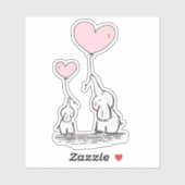 Cute Valentine Elephants Pink Heart Balloons  シール (シート)
