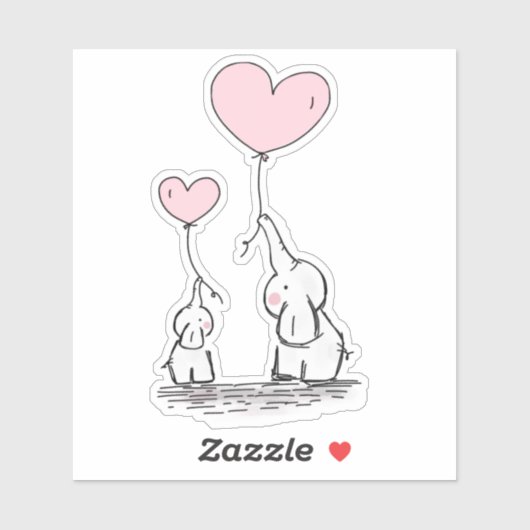 Cute Valentine Elephants Pink Heart Balloons  シール (シート)