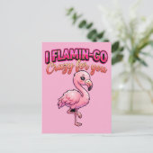Cute Valentine Flamingo–I Flamin-Go Crazy for You ポストカード (スタンド正面)