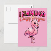 Cute Valentine Flamingo–I Flamin-Go Crazy for You ポストカード (正面/裏面)