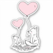 Cute Valentine Foxes Pink Heart Balloons Design シール (正面)