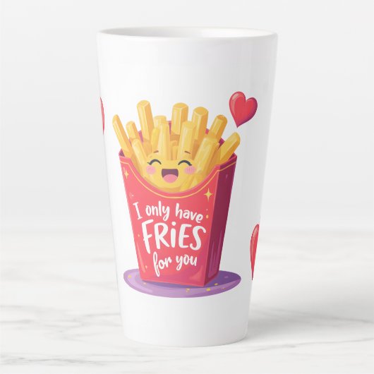 Cute Valentine French Fries Pun カフェラテマグ (正面)