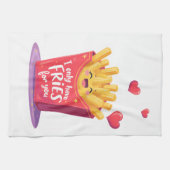 Cute Valentine French Fries Pun キッチンタオル (横)