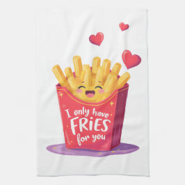 Cute Valentine French Fries Pun キッチンタオル