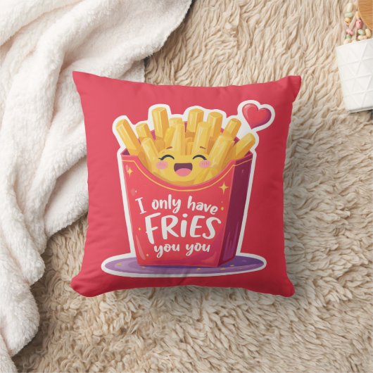 Cute Valentine French Fries Pun クッション (ブランケット)